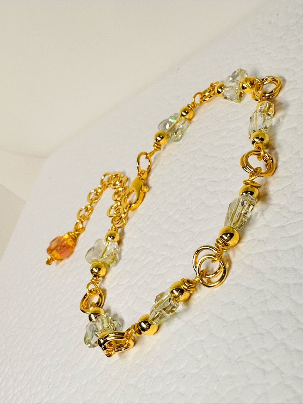 Swarovski Crystal beads Bracelet with Clear and Amber Accents